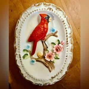 Vintage Norleans Bisque Song Bird Wall Oval Plaque 3-D Robin